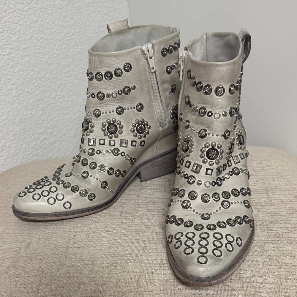 STRATEGIA Leather Studded Ankle Boots